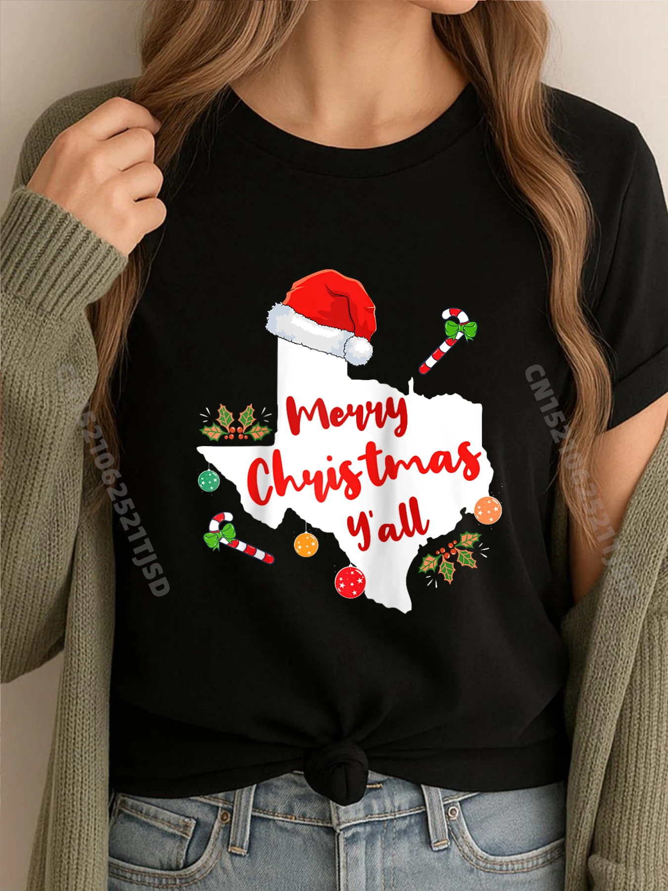 

С Рождеством Y All Texas State Санта-Клаус Техасский Ковбой Реглан Христианская футболка Женская футболка с принтом Игра
