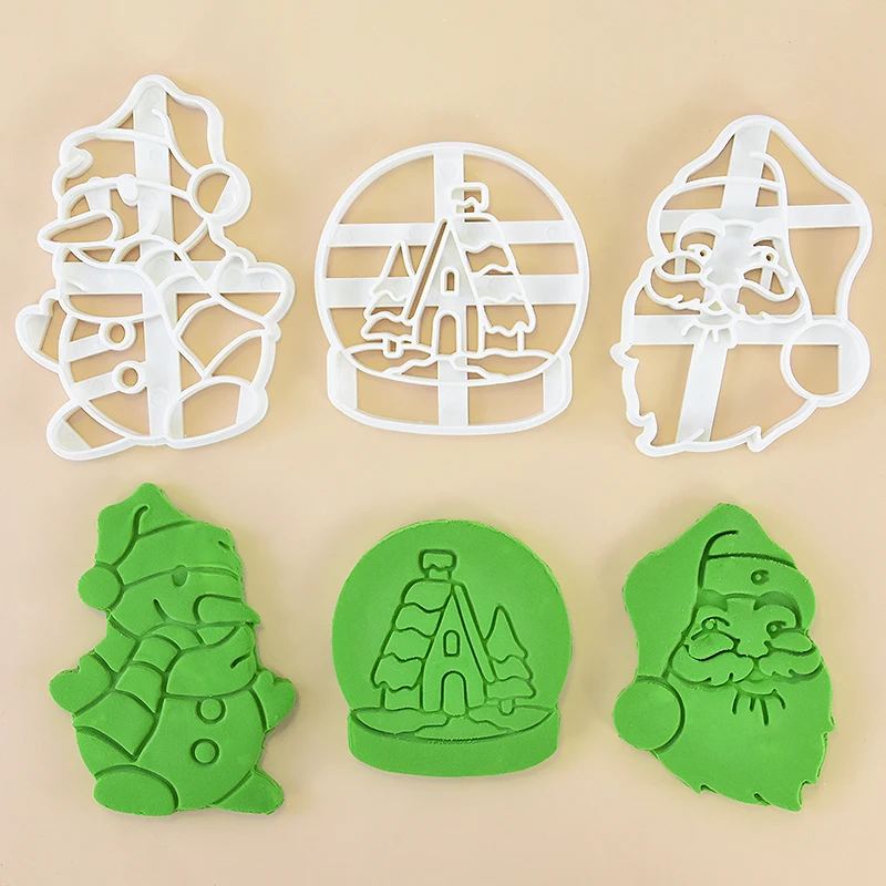 Urlaub Weihnachten Cookie Prägung Cutter Form Santa Claus Schneemann Kristall kugel Kamin Fondant Kuchen Dekor Werkzeug Back zubehör