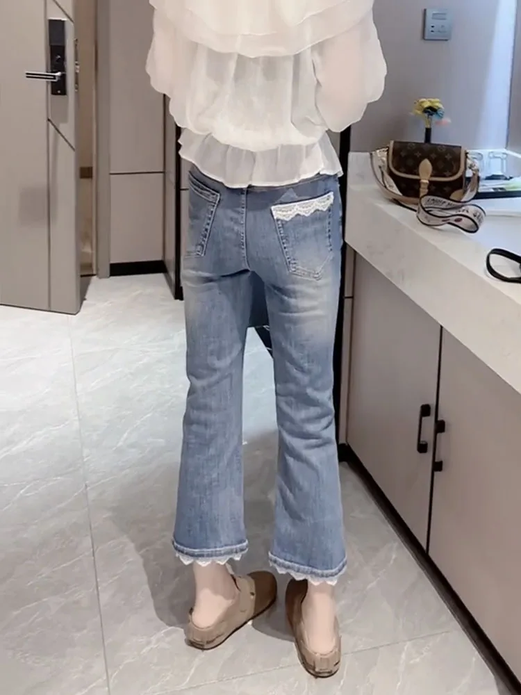 Jeans in denim blu dimagranti a vita alta Pantaloni estivi sottili micro svasati da donna Jeans casual in misto cotone