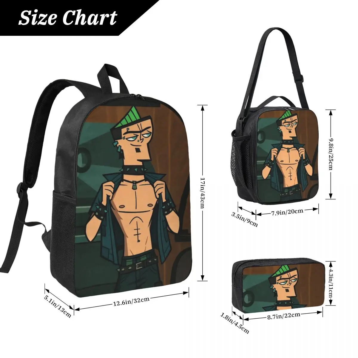 3Pcs Totals Dramas Accessories Backpack Set for Boy Girl Pen Bags Bookbag Sets with Lunch Box For School Students Daypack
