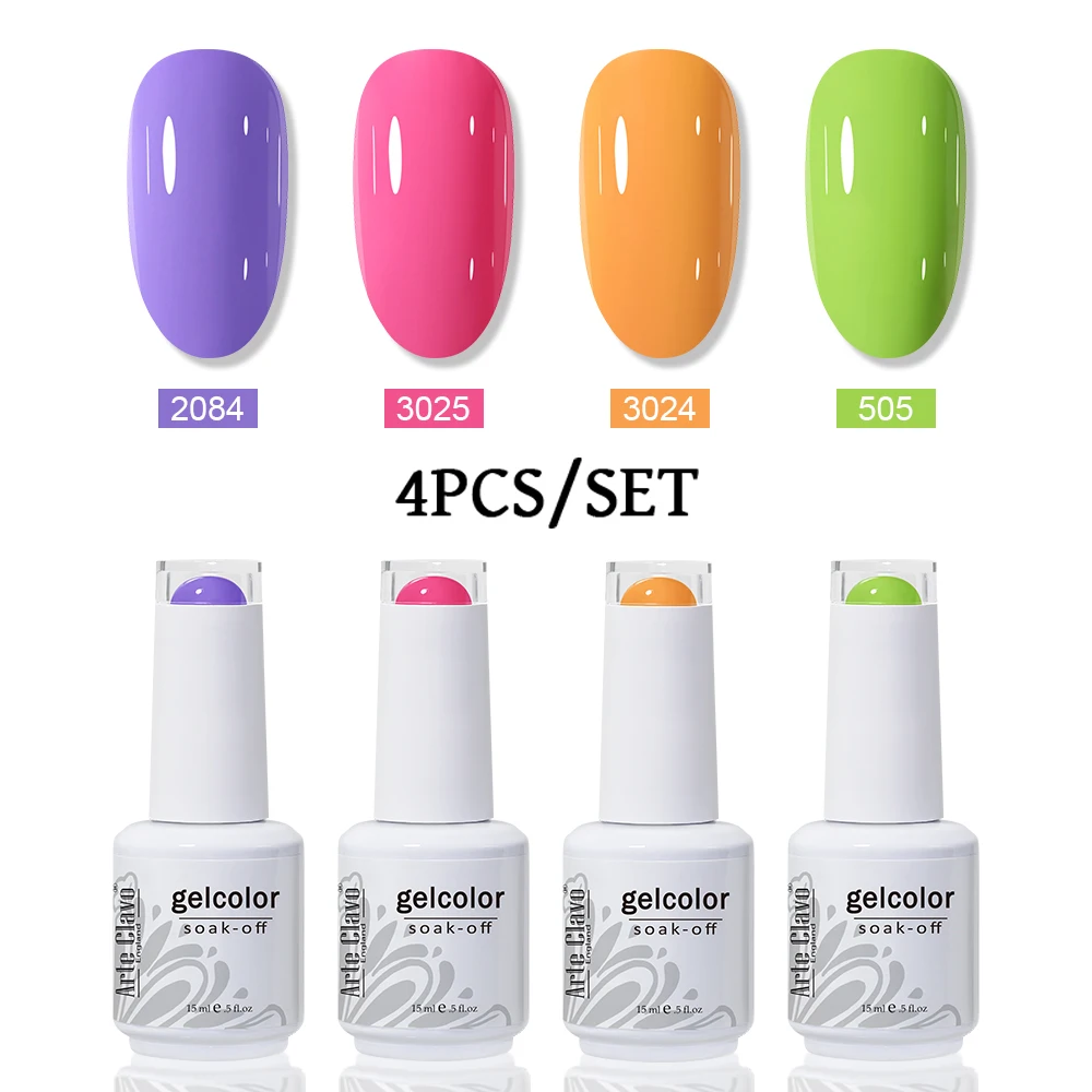 Arte Clavo Gel Nagellak Set 4 STKS 15 ml Semi Permanente Glitter Base Top Coat UV LED Nail Art Design vernis Nagelbenodigdheden Kits