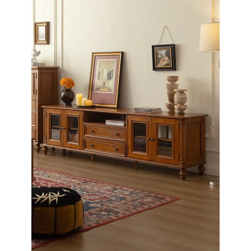 Amerikanischer TV-Schrank aus Massivholz, hoher Retro-Couchtisch im Landhausstil, Kombination aus Wohnzimmer-Aufbewahrungsschrank und integriertem Boden.