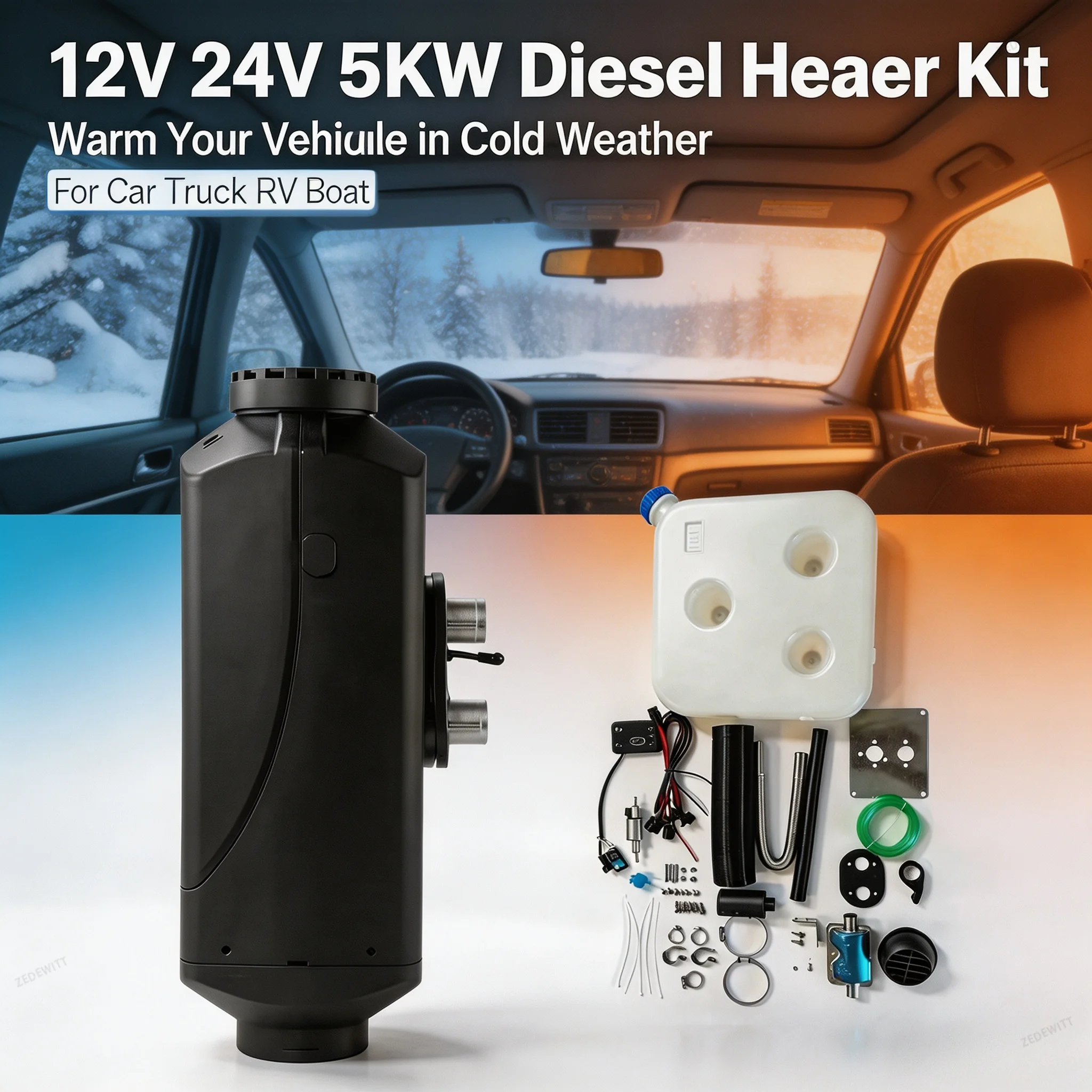 Long Lasting 5KW 12V 24V Car Diesel Air Parking Heater Low Noise Heater Kit for Truck RV Bus Trailer Camper Boat Vehicle Use