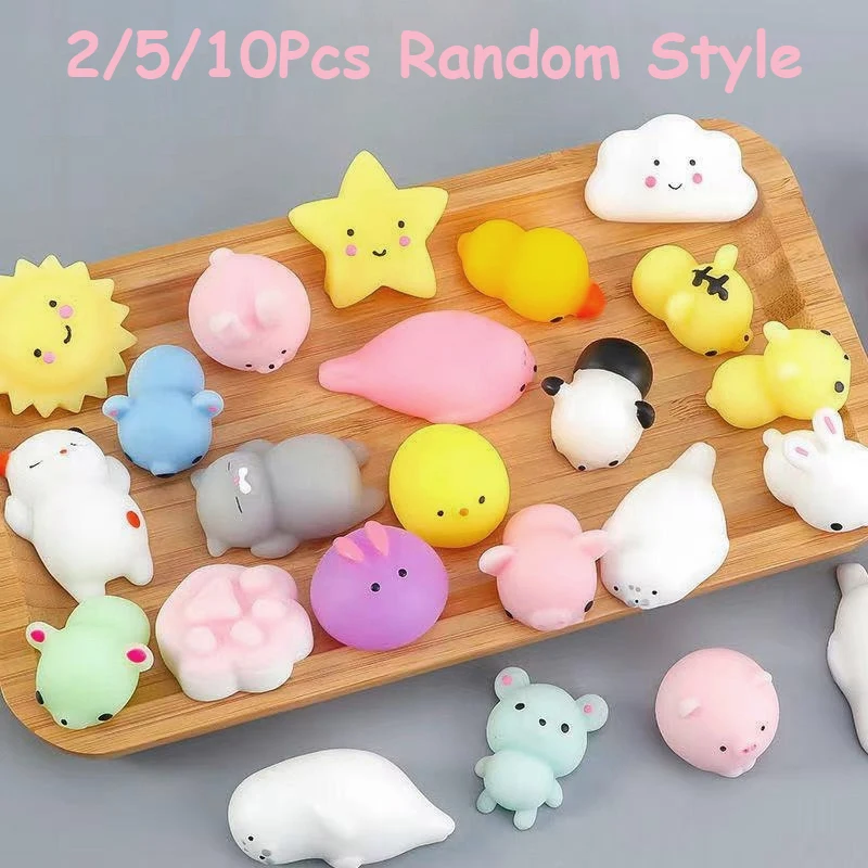 2/5/10Pcs Mini Animal Squishy Toy Squeeze Ball Toys Fidget Toys Pinch Kneading Toy Stress Reliever Toys Kid Party Favor