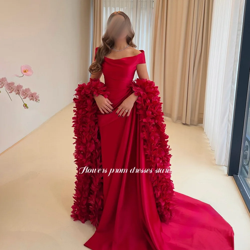 Flowers Red Party Dress with 3D Flowers Party Dress Off Shoulder Celebrity Gala Dress for Women فساتين مناسبة رسمية Customized