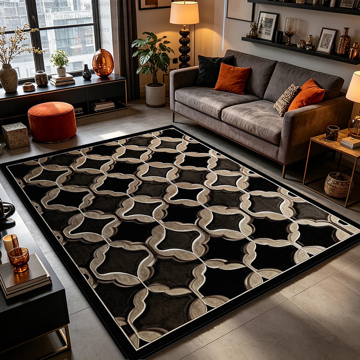 Modern Dark Brown Geometric Decoration Living Room Carpet Machine Washable Non-slip Bedroom Floor Mats Soft Fluffy Office Rug