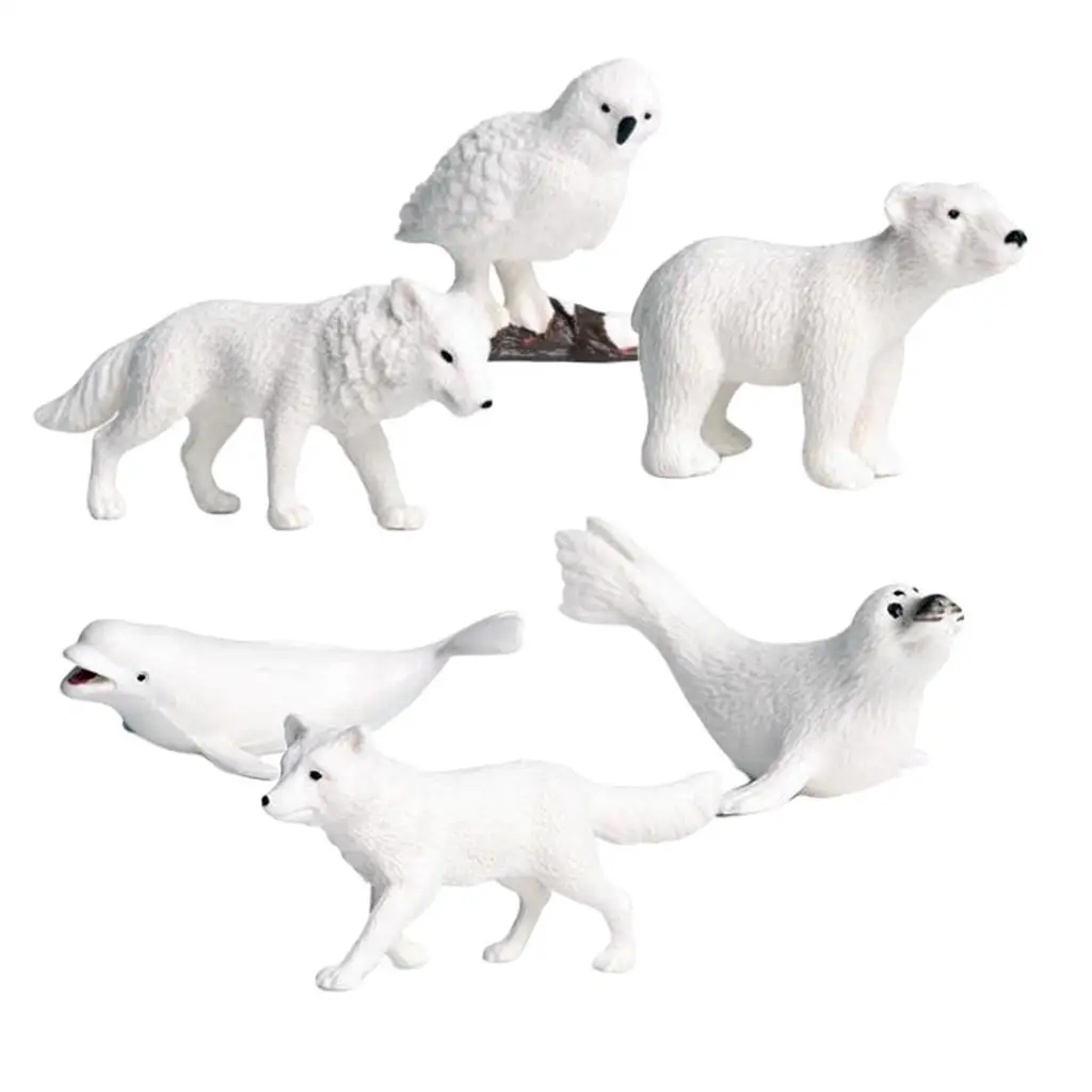 Artic wolf dollhouseアニマルモデルキット、海の犬の置物、おもちゃ、6個