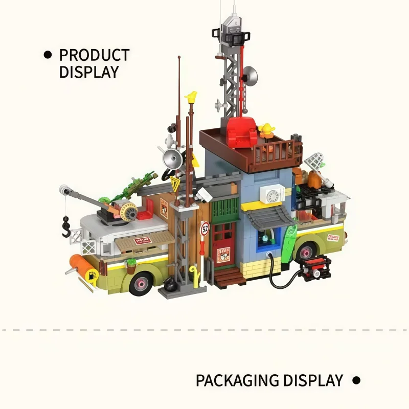 

Jungle Broadcasting Station Building Block Set, 2-in-1 Camper Cabin Creative Building Block Kit, DIY Street Scene Model Toy, Adu