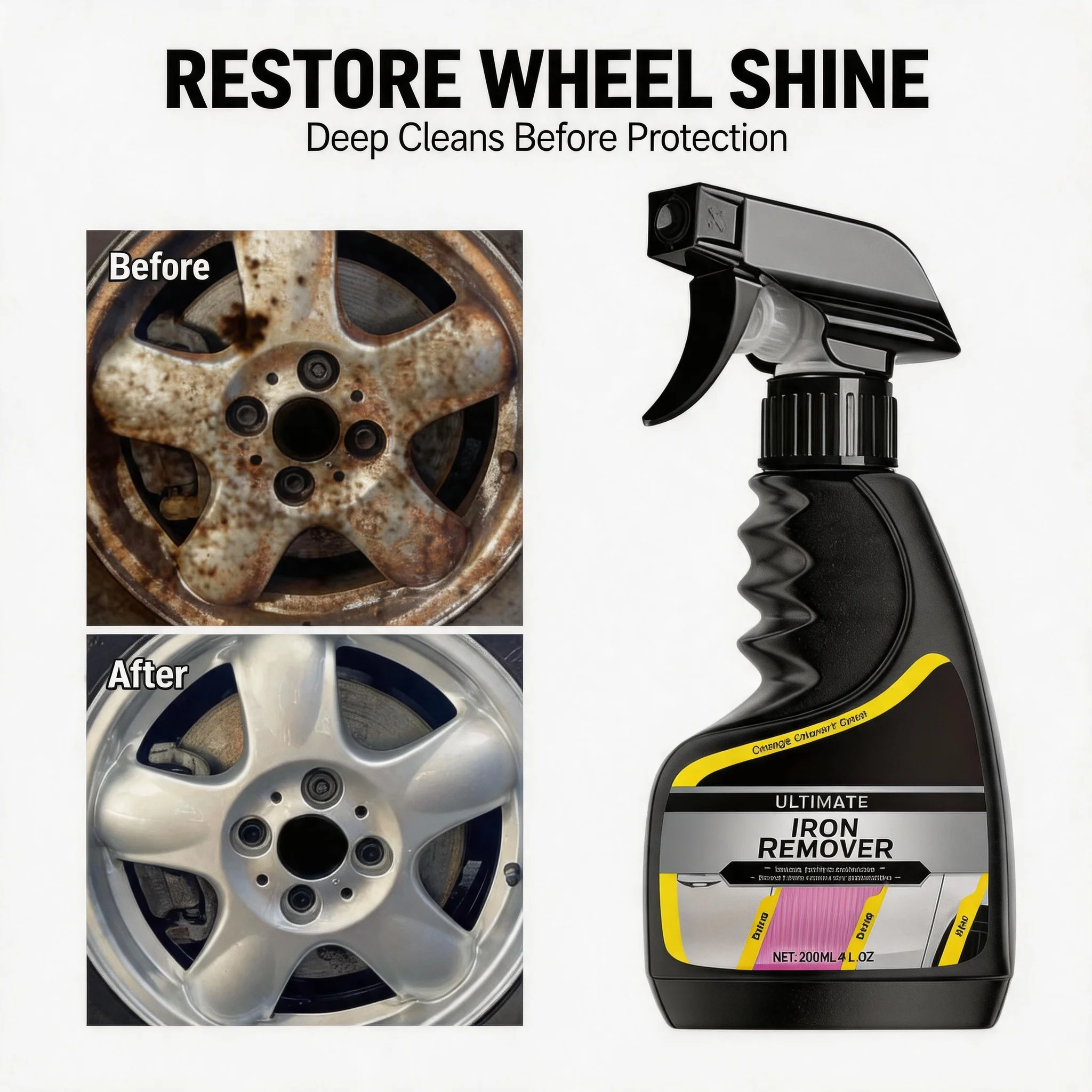 Auto Detailing Rust Remover Derusting Spray Quick Removal Agent for Car Wheel Hub Exhaust Pipe Metal Iron Powder Stain Clean
