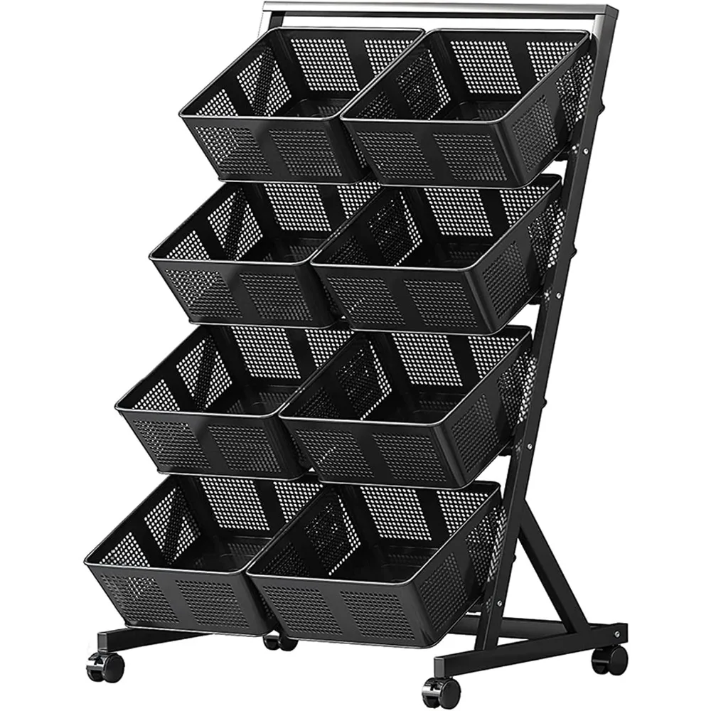 

Metal Storage Orgainzer Rack with 8 Detachable Cube Baskets Kitchen Pantry Fruit Floor Stand Rolling Utility Cart Storage Shelf