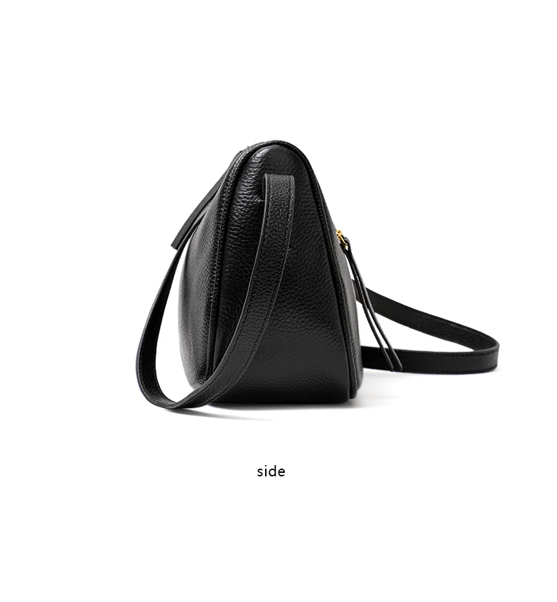 Schwarze Echtleder-Umhängetasche für Damen, Kleine Handytasche, Modisches Accessoire – Detail 10