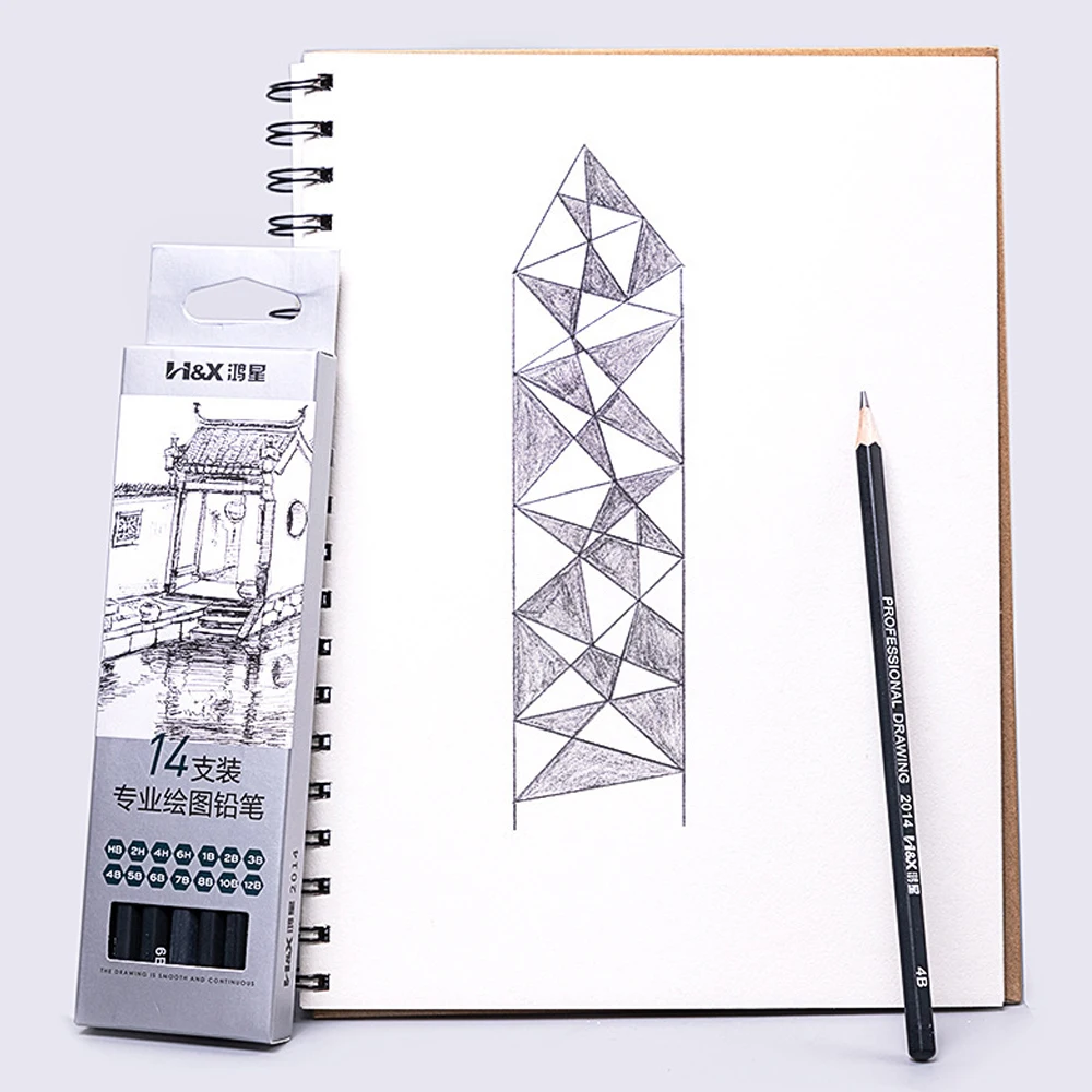 14PCS Professional Wooden Pencil Graphite Drawing Sketching Pencil Office School Pencil 12B 10B 8B 7B 6B 5B 4B 3B 2B HB 2H 4H 6H