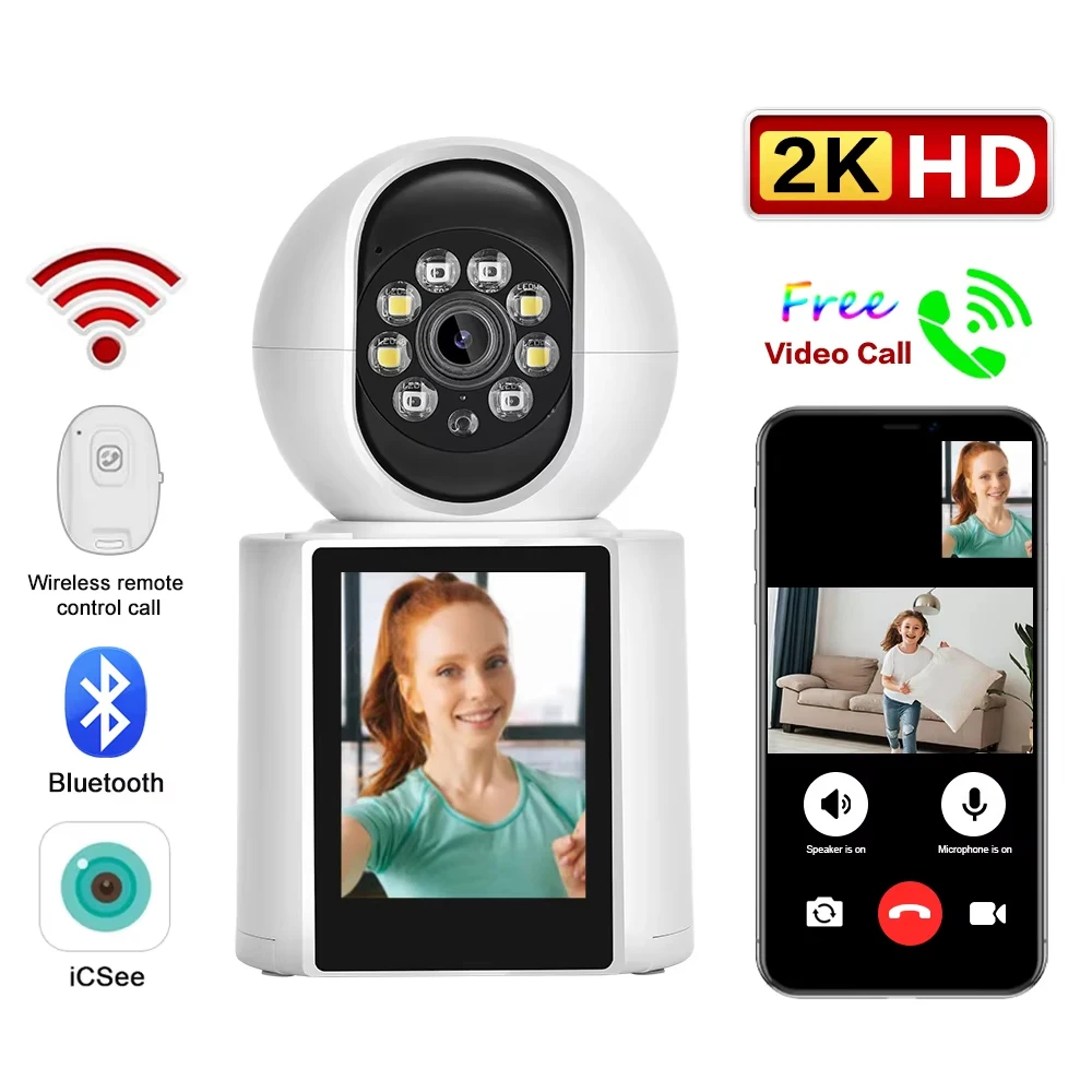 

Smart Wifi IP Camera 2K 3MP 2.8 inch IPS Screen Auto Tracking Humanoid Detection Two Way Audio PTZ Video Calling Intercom