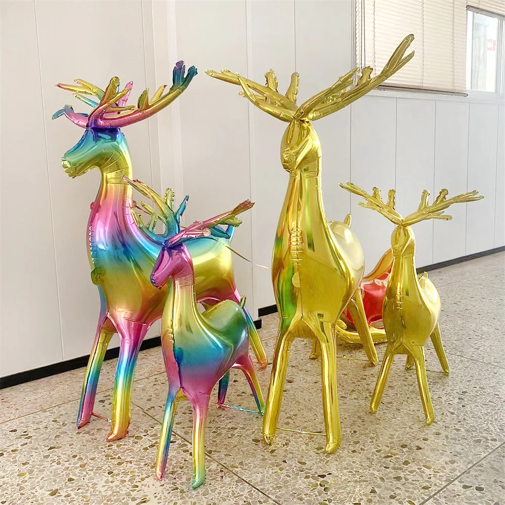 

2pcs Colorful Gold Christmas Series Standing Large Small Elk Aluminum Foil Balloon Birthday Party Baby Shower Christmas Decor