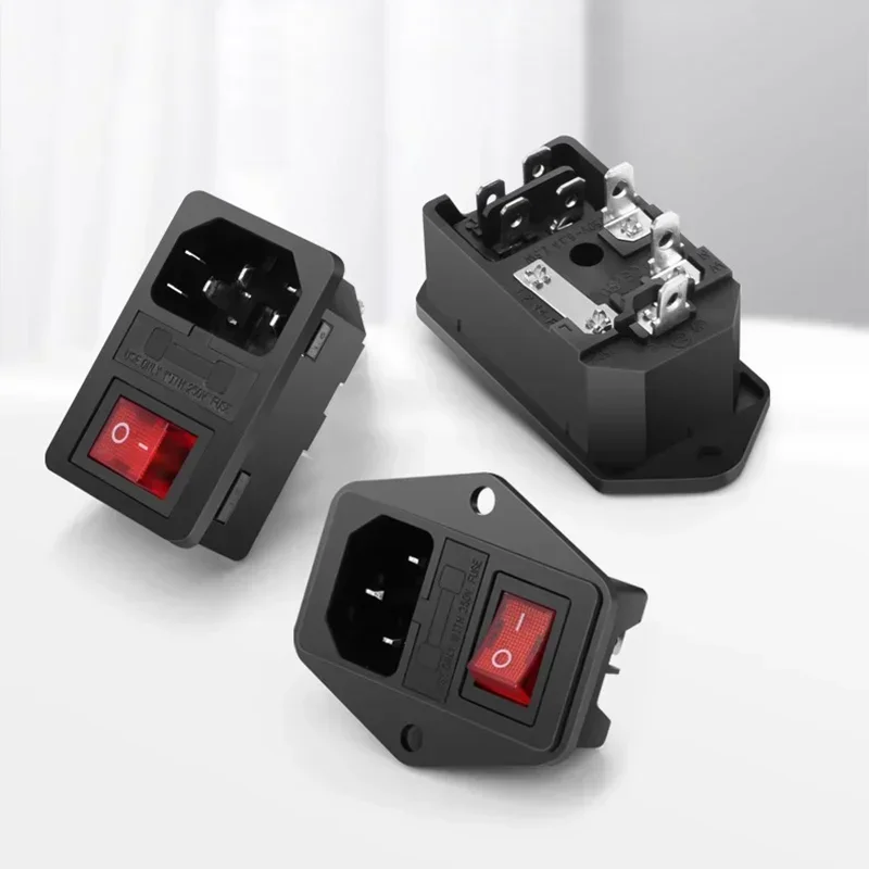 AC Power Socket Inlet Power Plug Socket C13 C14 Sockets Rocker Switch AC Electrical Connector with 10A Fuse Red Lamp 3Pin Switch