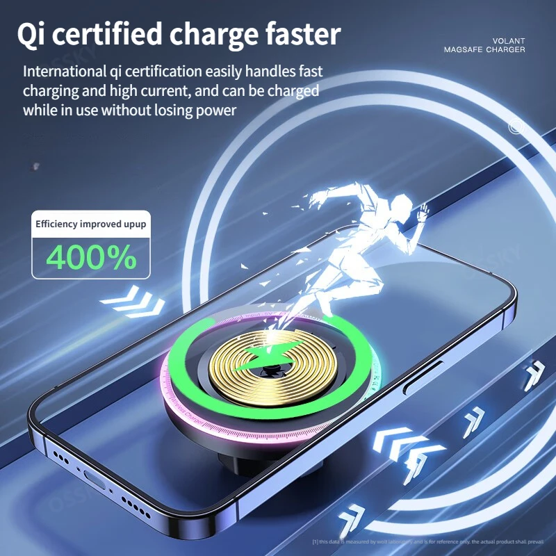 أضواء LED المغناطيسي شاحن لاسلكي حامل السيارة آيفون 12 13 14 15 16 برو ماكس 15 واط شحن سريع حامل هاتف السيارة العالمي