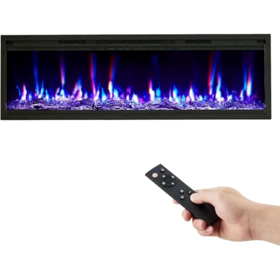 

23 inch Ultra-Thin Electric Fireplace Wall Mounted or Recessed with 12 Color Flame Effect and Log Crystal Media 750W/1500W Heat