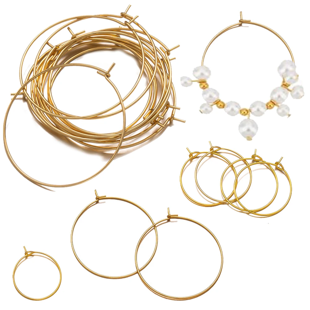 20pcs נירוסטה גדול מעגל חישוק עגיל hypallergenic יין זכוכית קמעות טבעת חרוז עבור תכשיט אביזרים
