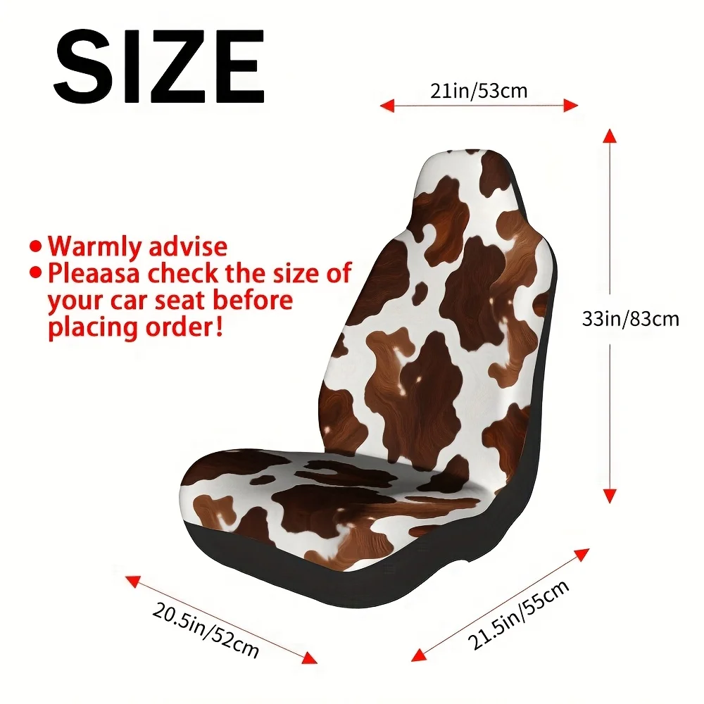 2pcs Brown Cowhide Themed Auto Seat Covers - Soft Washable Fabric, Universal Fit For SUV, Sedan, Truck, Stylish Interior Accent