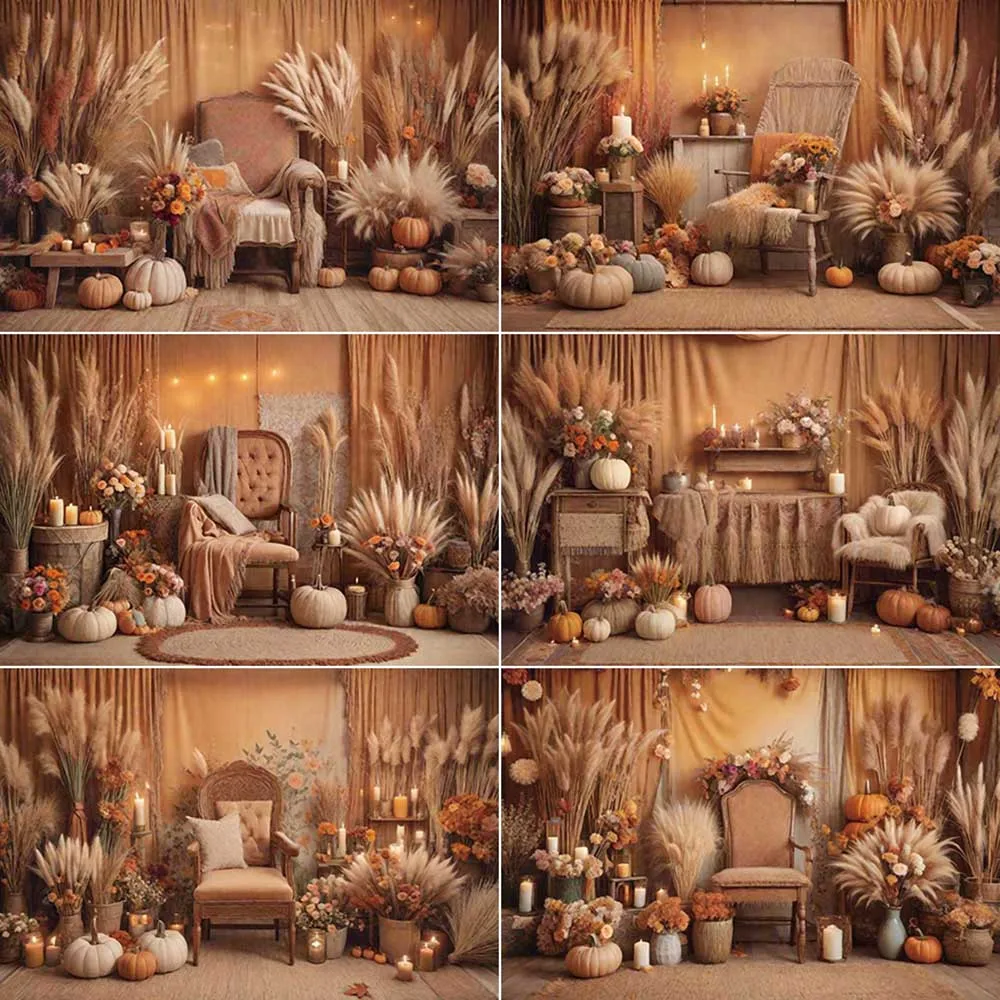 MOON.QG Bohemia Backdrop Photography Candle Autumn Thatch Photozone Background Children Studio Photocall Supplies