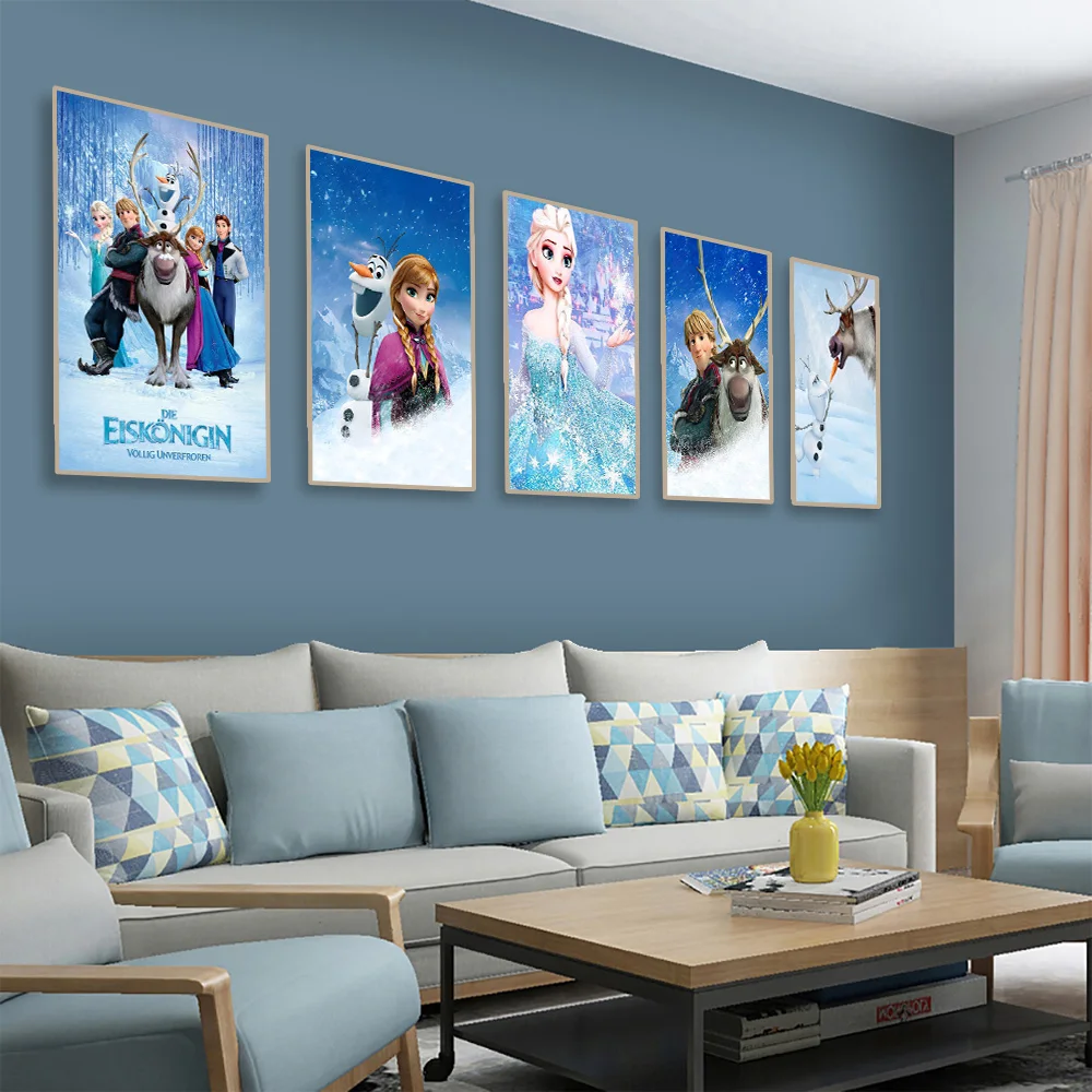 MINISO Disney Frozen Home Living Room Bedroom Art Posters Anna and Elsa Children\'s Room Wall Decoration Mural HD Canvas Painting