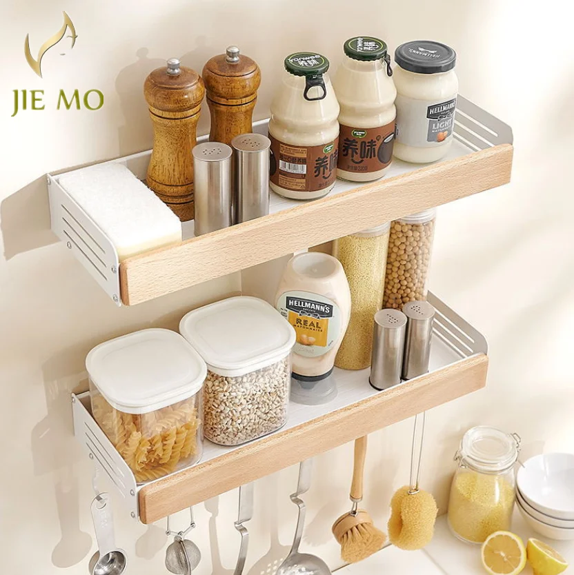 Log kitchen storage rack seasoning wall hanging multi-functional household oil salt sauce vinegar seasoning shelf