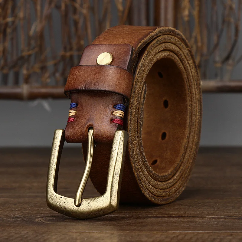 

130cm Men's Belt Pink Buckle Vintage Genuine Leather Pure Cowhide Belt for Trap Male Jeans Men Christmas Gift Free Shipping