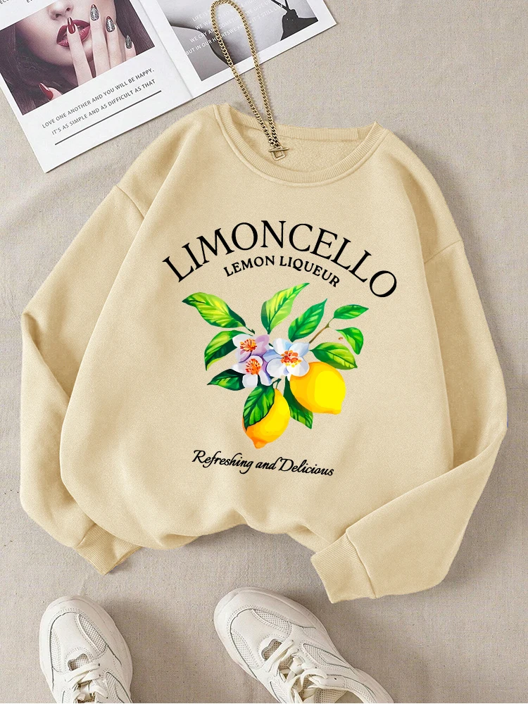 

Fresh Lemon Pattern Print Women Tracksuit Fashion Casual Hoodie Simple Loose Sweatshirt Autumn Street Fleece Warm Clothes Female