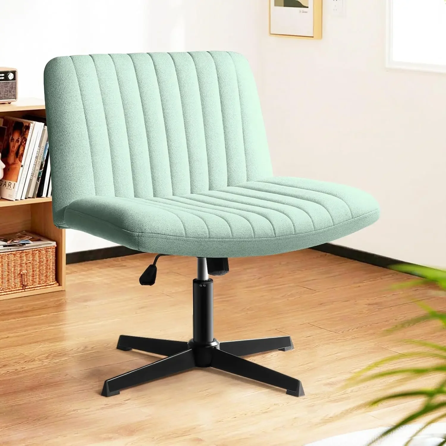 

Fabric Padded Desk Chair No Wheels, Armless Wide Swivel Home Office Desk Chair,120° Rocking Mid Back Ergonomic Computer