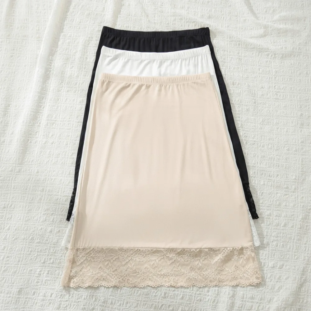 

Sweet Style Modal Fabric Lace Slip Splicing Lace Anti-Penetration Half Slip A-Line Half Length Petticoat Under Skirt Base Layer