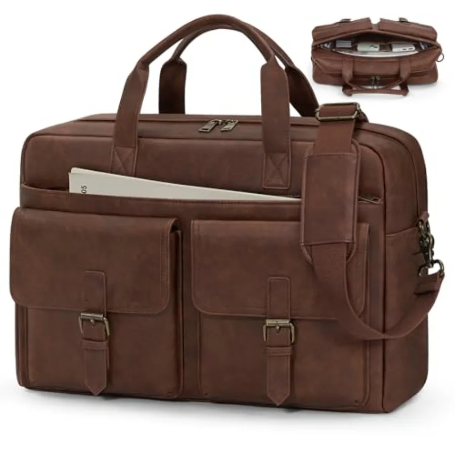 Messenger Bag for Men 16 Inch Leather Laptop Bags Work Computer Briefcase Vintage Mens Satchel Shoulder Bag for Work Office Bus