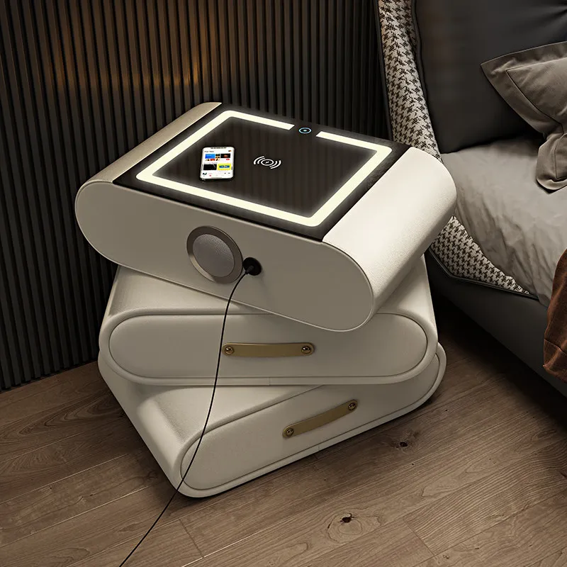 Rotatable smart bedside table Rotating all solid wood Modern simple light luxury minimalist wireless charging Bluetooth sound wi