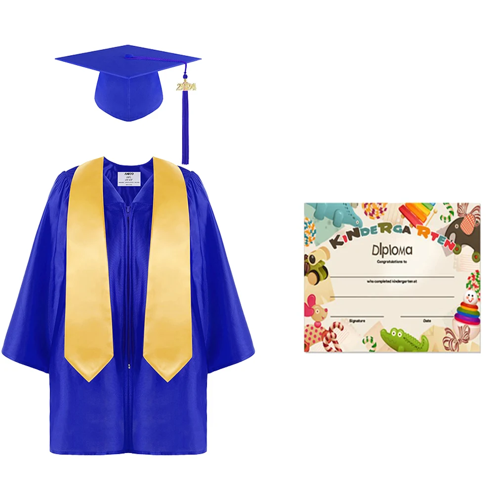 Cosplay Costume Preschool Kindergarten Graduation Gown Cap Uniform Set With 2024 Badge Tassel And Graduation