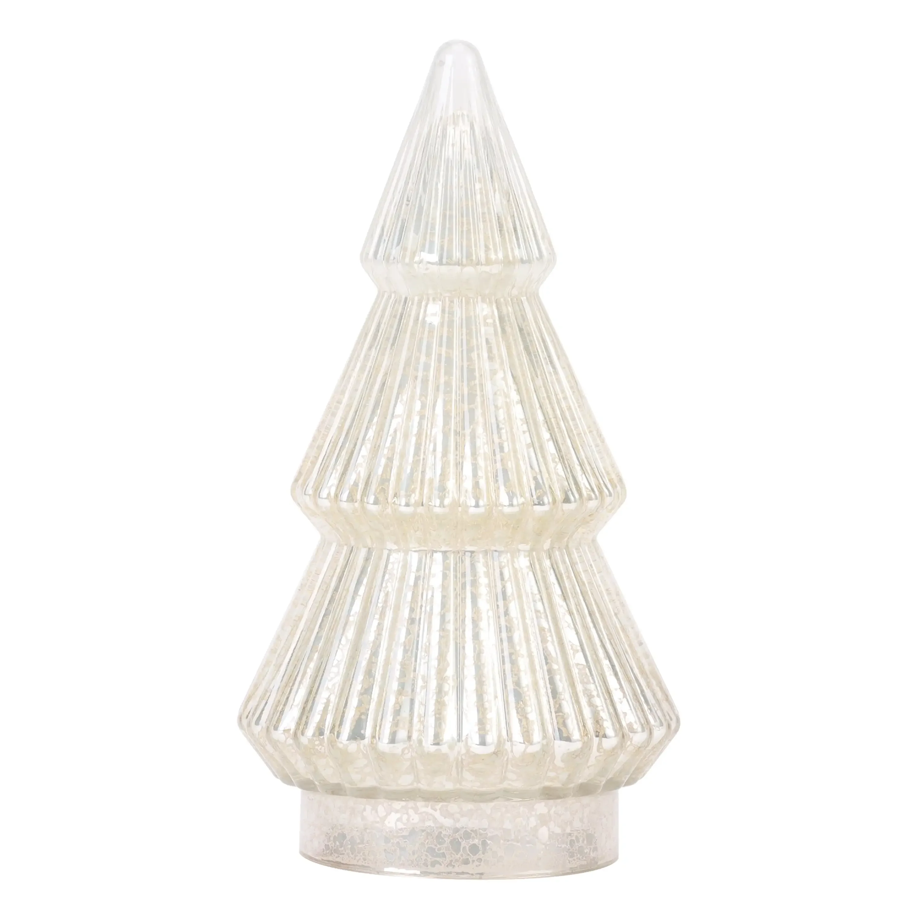 Mini albero di Natale in vetro smerigliato: design a costine scintillanti, decorazioni natalizie da scrivania per ufficio o casa