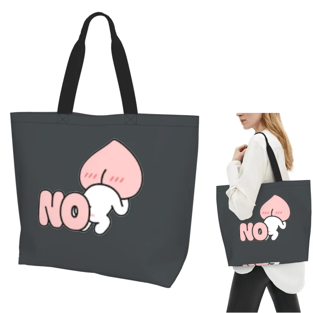 

Silly Baby Apeach Shopping Tote Bag Canvas Large Capacity Shoulder Bags Shopper Grocery Handbag for Women