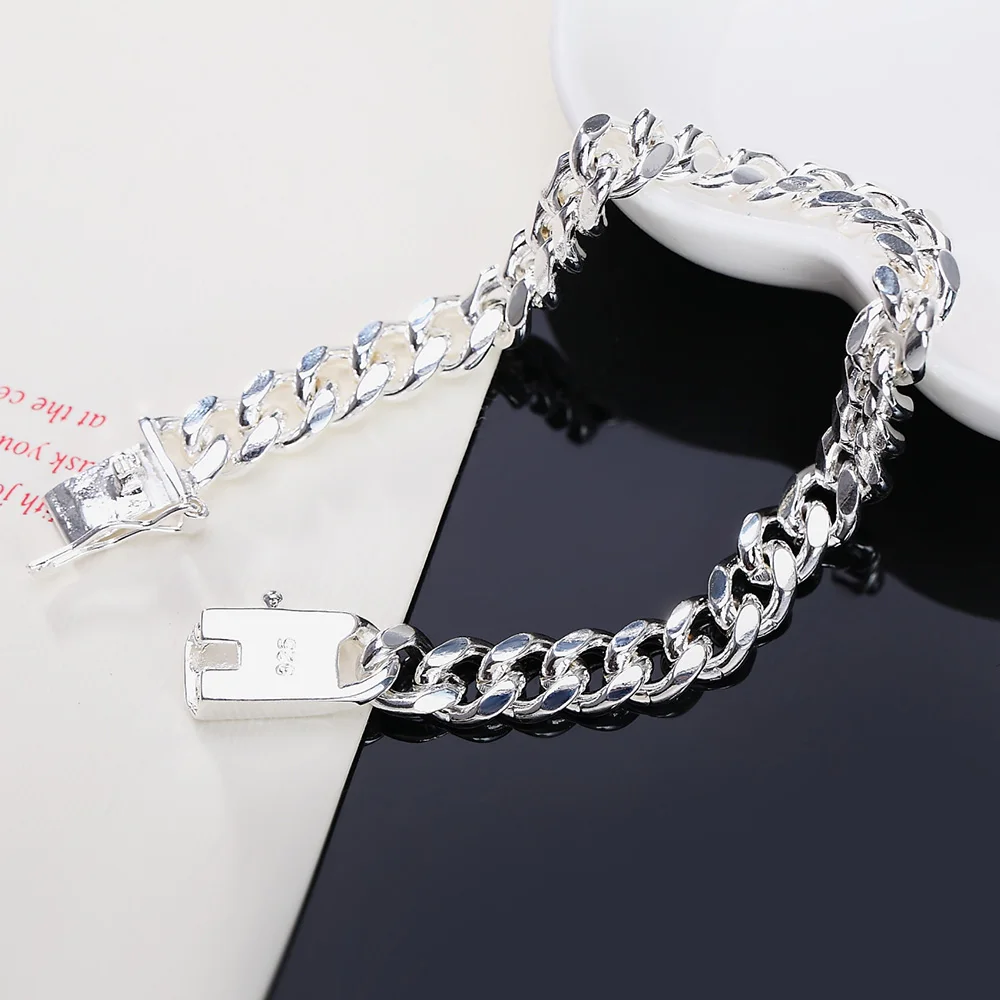 Jewelry Charm Fashion Personality 925 Sterling Silver Men's Cuban Chain 10MM Square Buckle Side Solid Boys Bracelet Weight