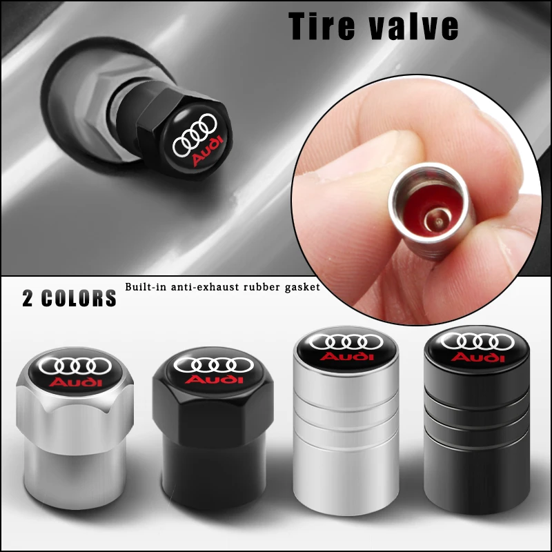 4Pcs Aluminum Car Wheel Tire Air Valve Caps Dust Cover with Color Brand Logo for AUDI RS S SLINE A4 A3 A6 Q3 quattro Q7 TT B8 8P