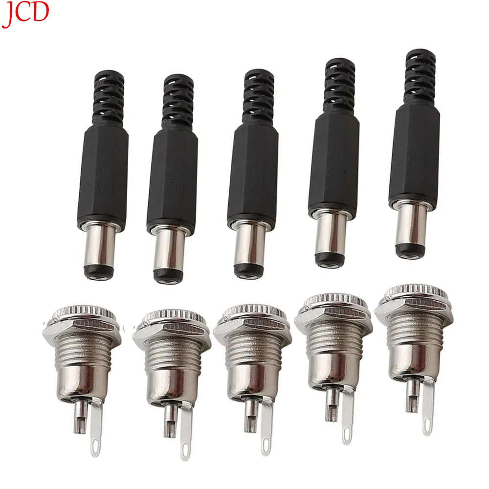 10PCS (5 pairs) 5.5x2.1mm Metal Plastic Male Plug DC Power Socket Female Jack Screw Nut Panel Mounting Connector