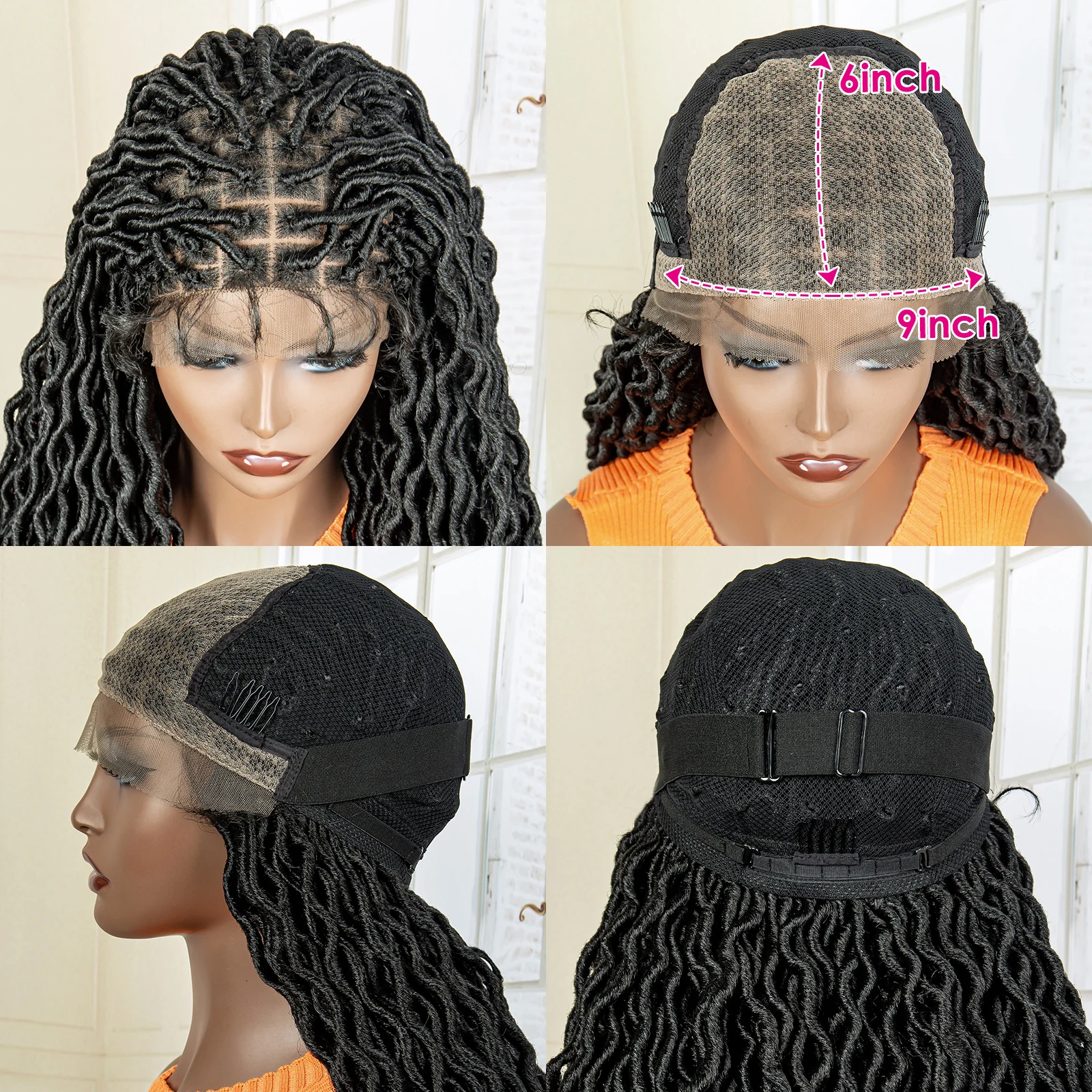 Perruque Synthétique Tressée avec Baby Hair pour Femme Noire, 99J, Extrémités Bouclées