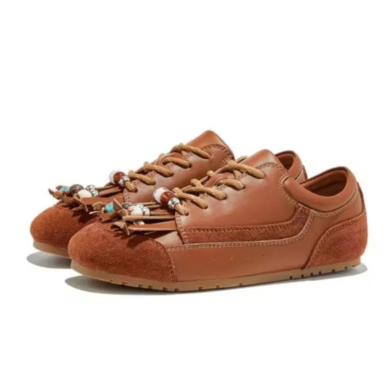 

Повседневные замшевые кроссовки, женские кроссовки из натуральной кожи, весенне-осенние лоскутные женские легкие туфли на плоской подошве с круглым носком, спортивная обувь ручной работы