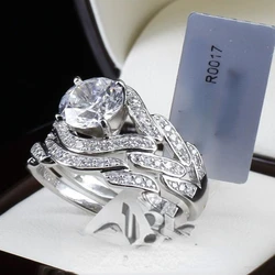 Luxury Lab Diamond Ring Set 10K White Gold Jewelry Moissanite Court Engagement Wedding Band Rings for Women Party Accessory