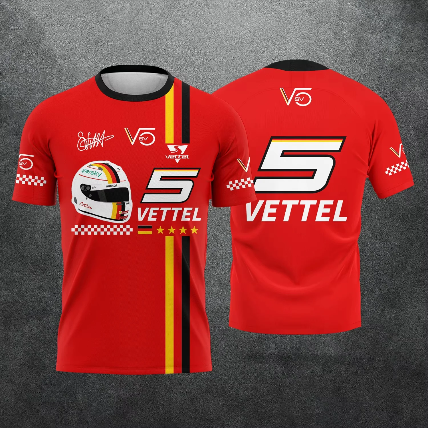 2026 New Hot # 5 Driver Sebastian Vettel Fan Unisex Summer Breathable Loose Oversized Extreme Racing Sports Top T-shirt