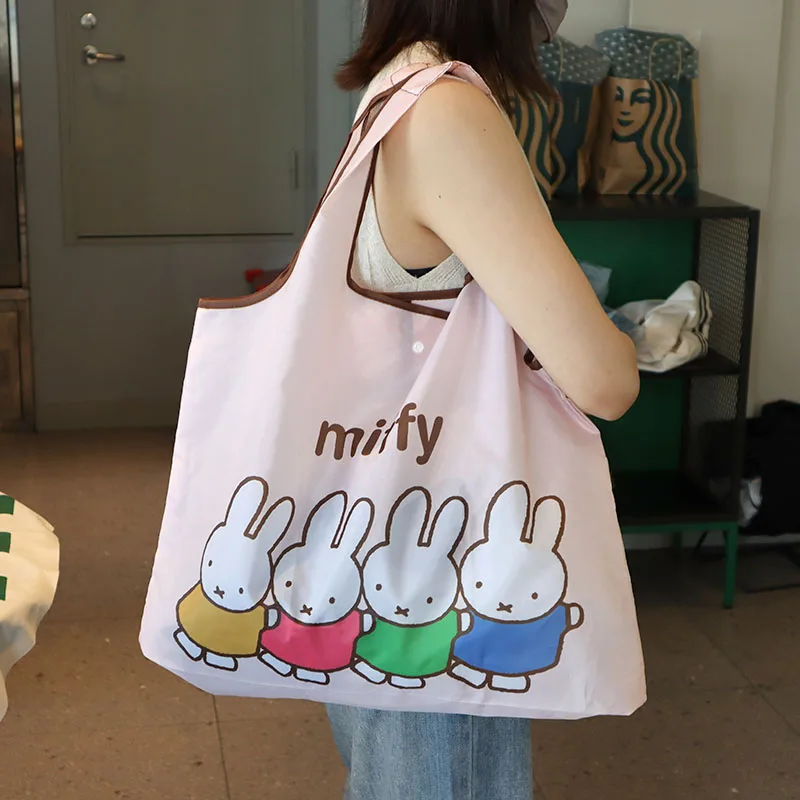 

Симпатичная сумка для покупок Miffy, большая вместительная сумка на плечо, складная сумка для хранения, экологически чистая сумка, портативный подарок для ежедневных покупок