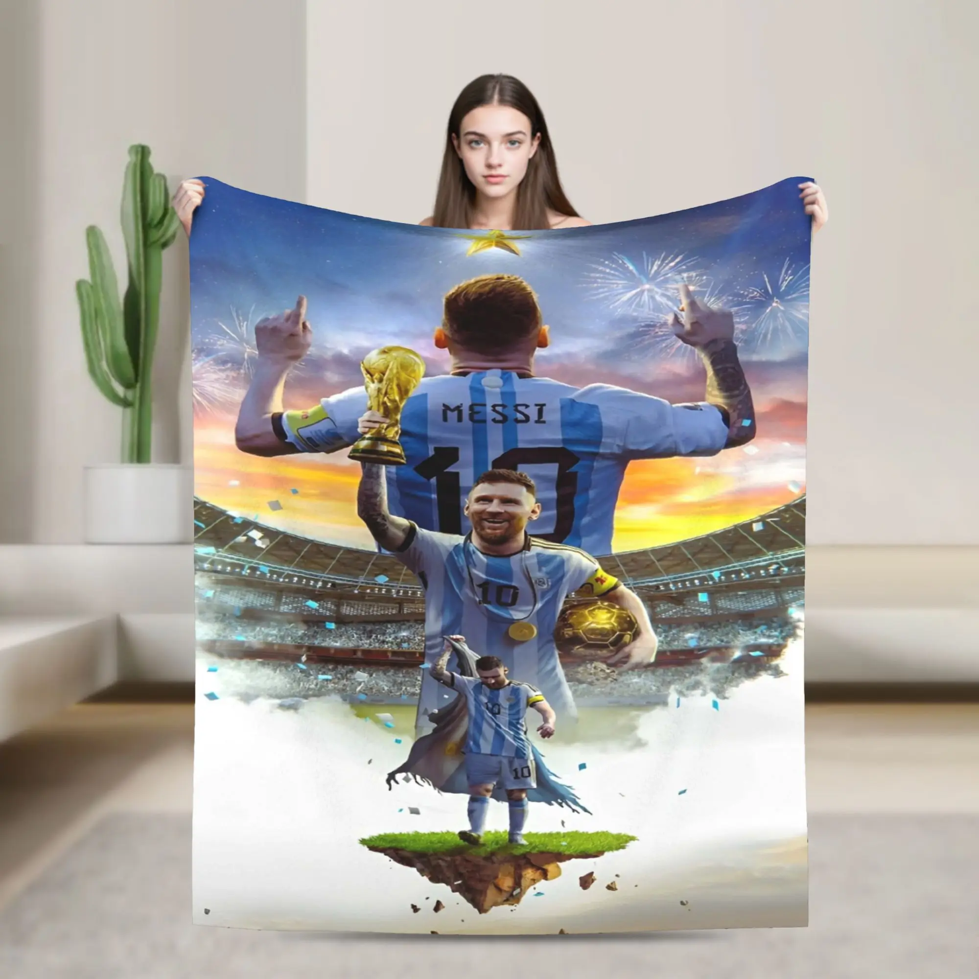 Football Soccer Flannel Blanket Lionel Awesome Messied Throw Blanket for Home 150*125cm Plush Thin Quilt
