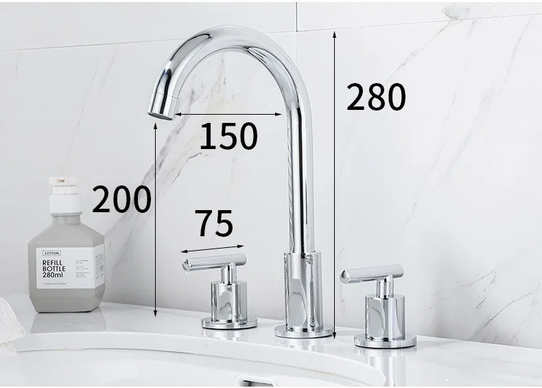 Faucet Bathroom WashBasin Sink Tap Solid Brass Dual Handles Bathtub Mixer Tap 3 Holes Basin Faucet Set Lead