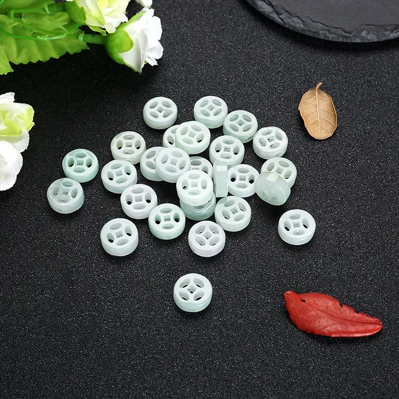 

50pcs 12mm Price Direct Sales Ice Glutinous Seed Jadeite Money Buckle Parts Wholesale Jadeite Copper Coin Loose Bead Accessories