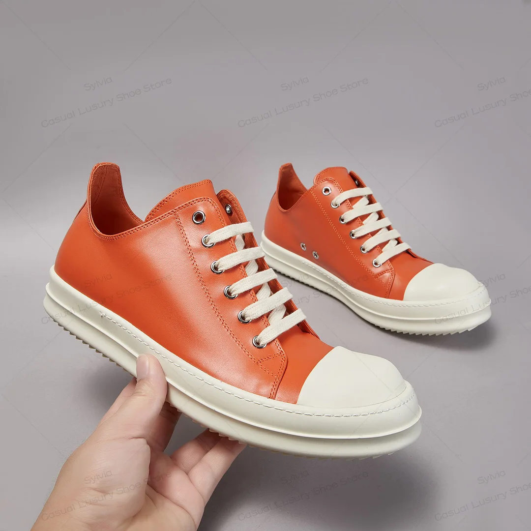 Ricks Luxury Casual Shoes Men Owens Luxury Casual Shoes Women High Quality Classic Orange Leather Low Top Lace-up Owens Sneakers