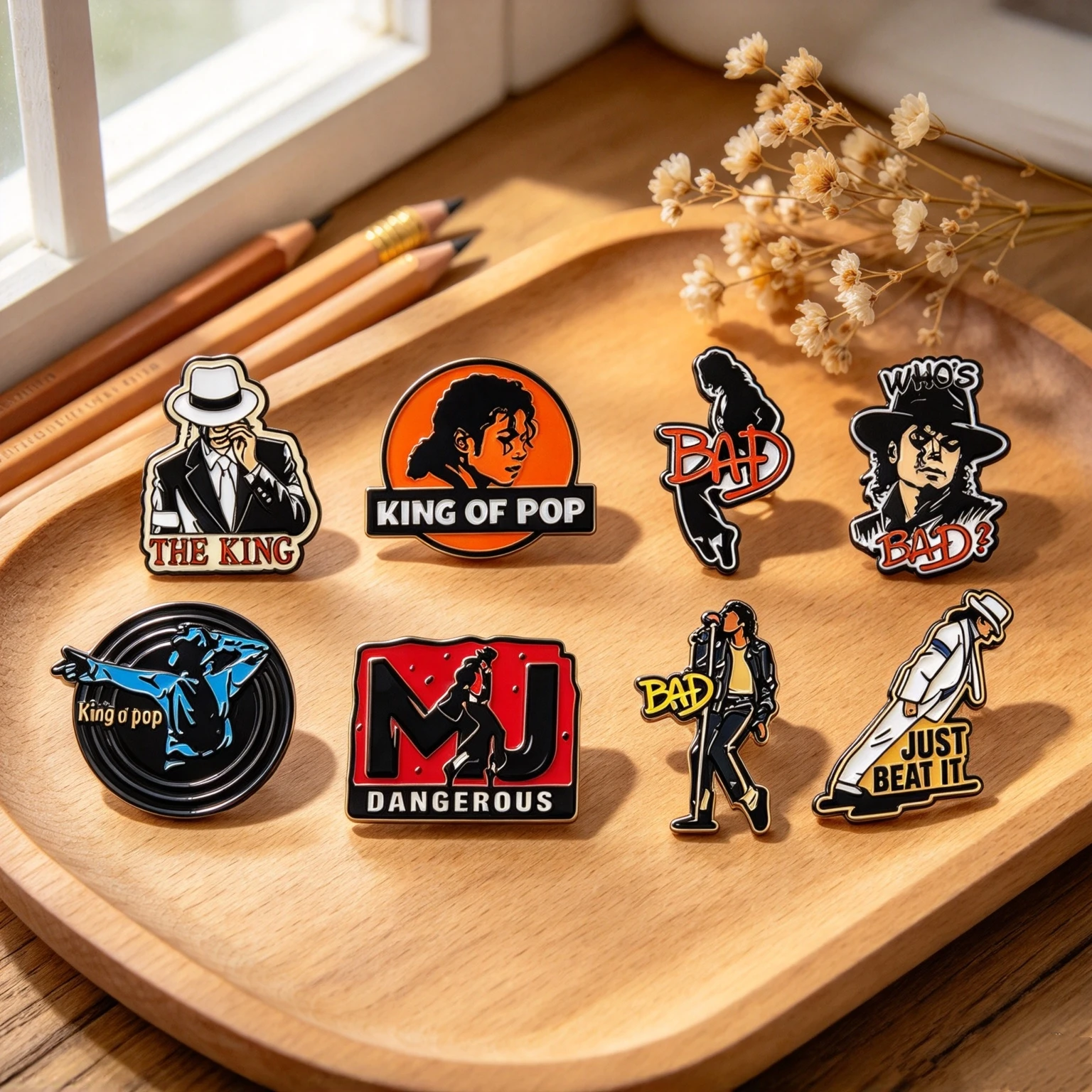 8 Styles Classic Singer Portrait Metal Brooches, Music Theme Art Badges, Collectible Decor Pins for Music Fans