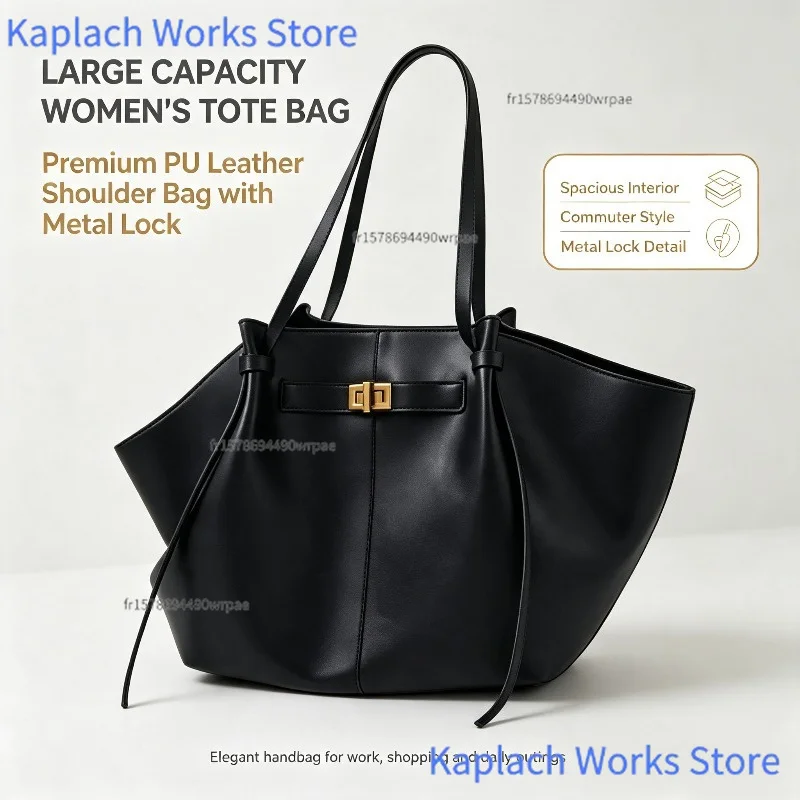 Sac cabas trapèze tendance de grande capacité pour femmes, sac à main en cuir PU de haute qualité pour les trajets quotidiens, sac à main de créateur avec fermoir métallique, grand sac de travail et de shopping quotidien.