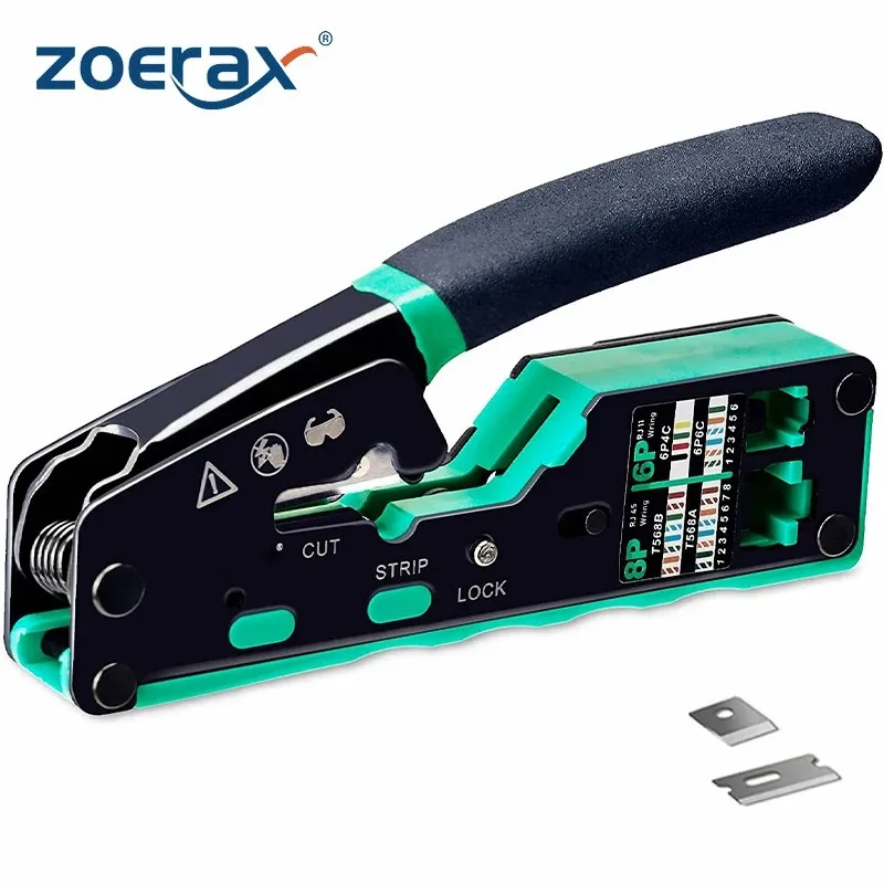 

ZoeRax RJ45 Crimp Tool Kit Pass Through Cat6 Crimping Tool For Cat5 Cat5e Cat6 8P8C Connector, All-in-one Ethernet Crimper